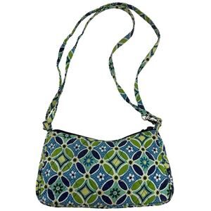 Y2K Vera Bradley Diamond Quilted Cotton Mini Shoulder Bag Blue Green Daisy Print